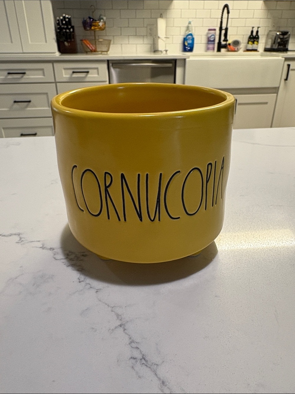 Rae Dunn Yellow Cornucopia Ceramic Planter.